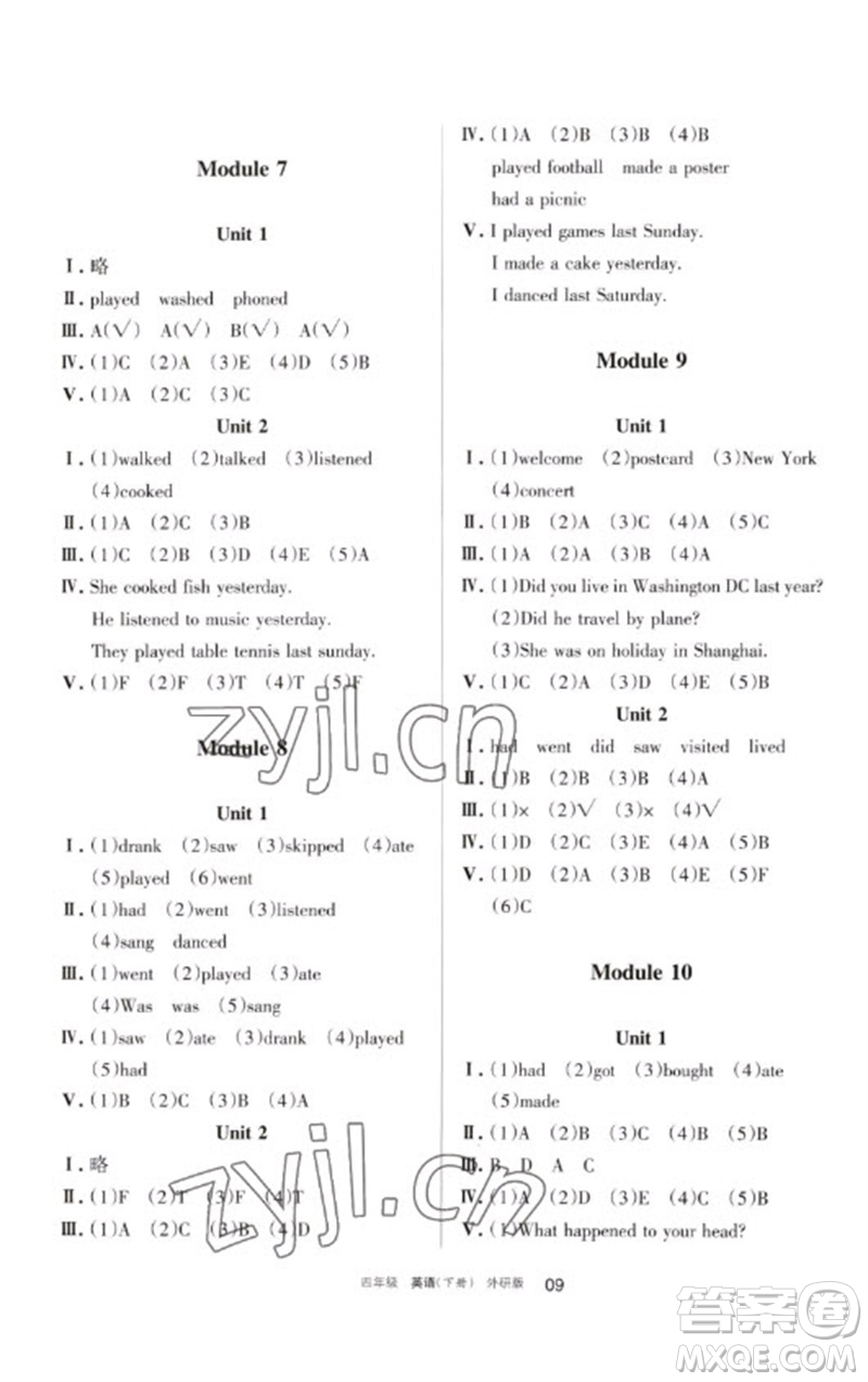 寧夏人民教育出版社2023學(xué)習(xí)之友四年級(jí)英語(yǔ)下冊(cè)外研版參考答案