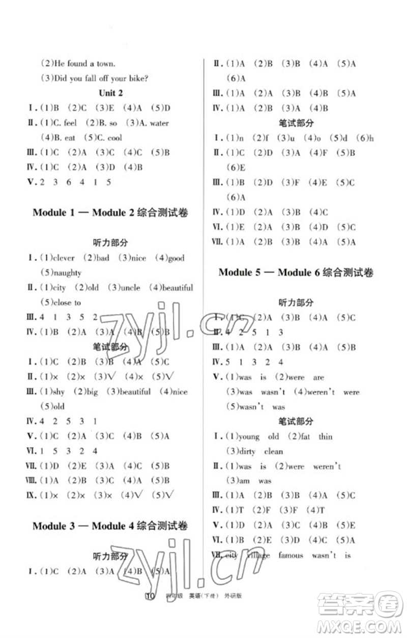 寧夏人民教育出版社2023學(xué)習(xí)之友四年級(jí)英語(yǔ)下冊(cè)外研版參考答案