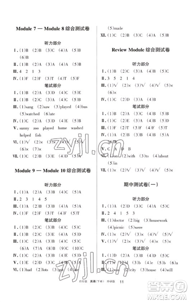 寧夏人民教育出版社2023學(xué)習(xí)之友四年級(jí)英語(yǔ)下冊(cè)外研版參考答案