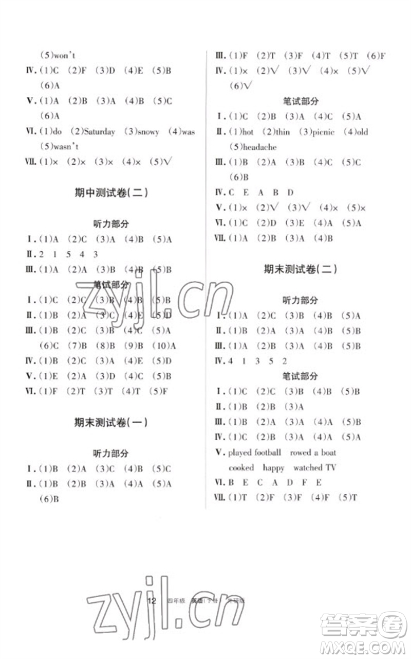 寧夏人民教育出版社2023學(xué)習(xí)之友四年級(jí)英語(yǔ)下冊(cè)外研版參考答案