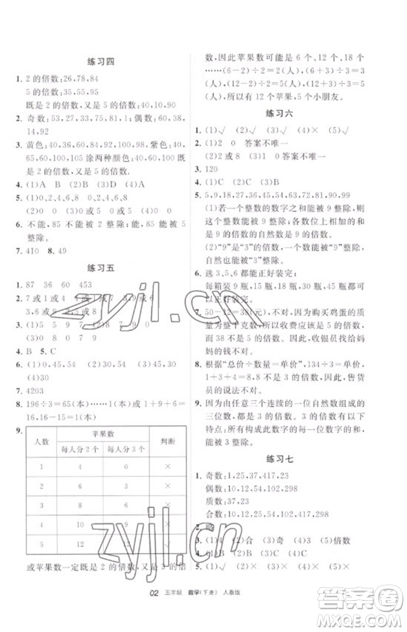 寧夏人民教育出版社2023學(xué)習(xí)之友五年級(jí)數(shù)學(xué)下冊人教版參考答案