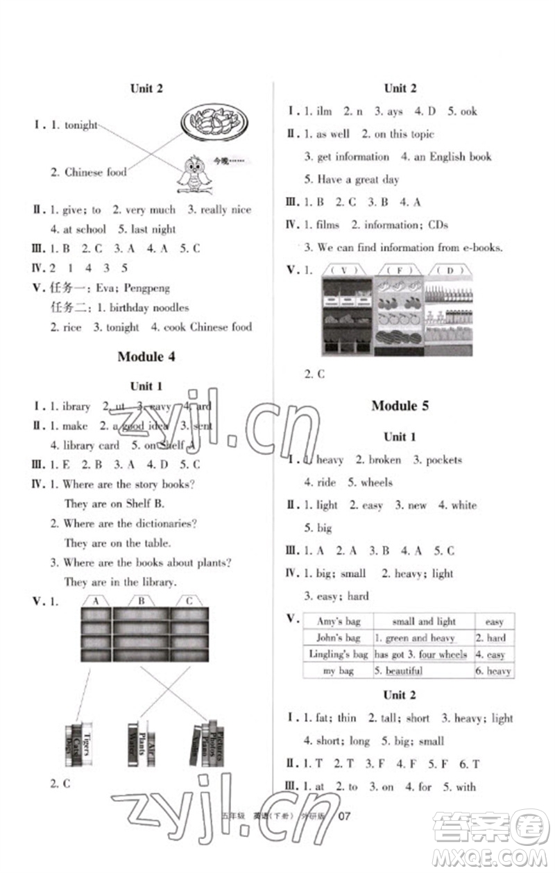 寧夏人民教育出版社2023學(xué)習(xí)之友五年級英語下冊外研版參考答案