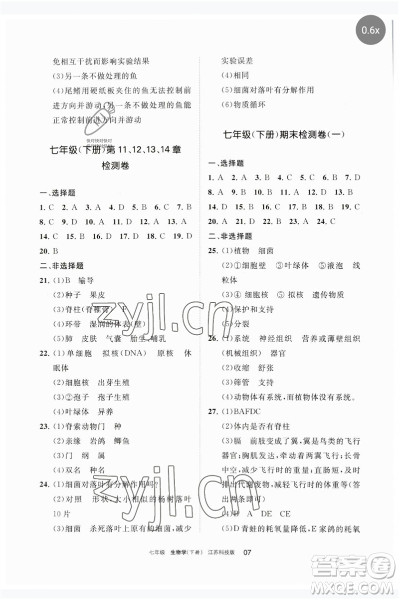 寧夏人民教育出版社2023學(xué)習(xí)之友七年級生物下冊蘇科版參考答案