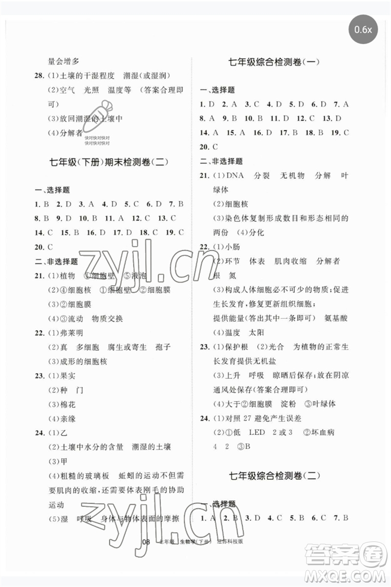 寧夏人民教育出版社2023學(xué)習(xí)之友七年級生物下冊蘇科版參考答案