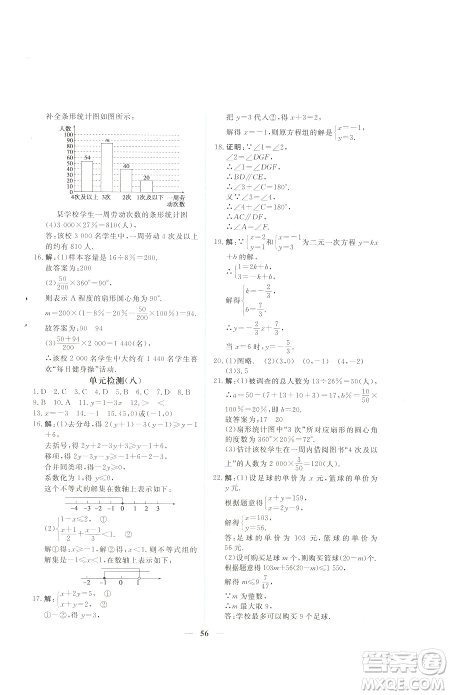 青海人民出版社2023新坐標同步練習七年級下冊數(shù)學人教版青海專用參考答案