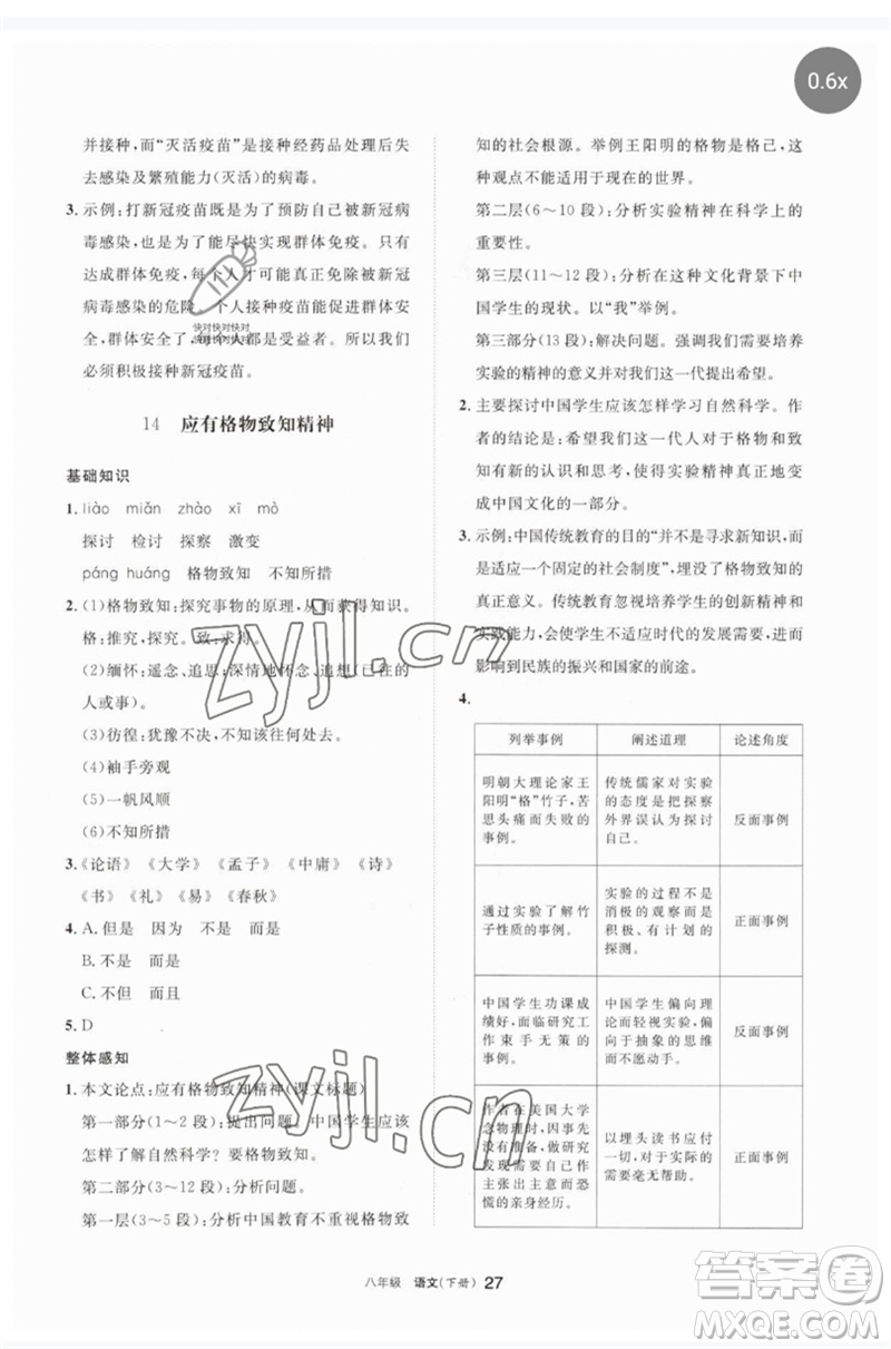 寧夏人民教育出版社2023學(xué)習(xí)之友八年級(jí)語(yǔ)文下冊(cè)人教版參考答案