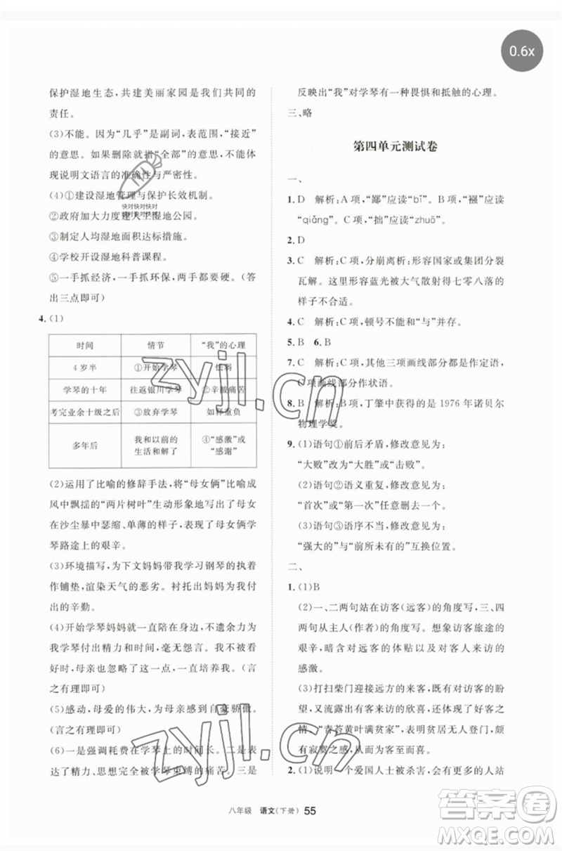 寧夏人民教育出版社2023學(xué)習(xí)之友八年級(jí)語(yǔ)文下冊(cè)人教版參考答案