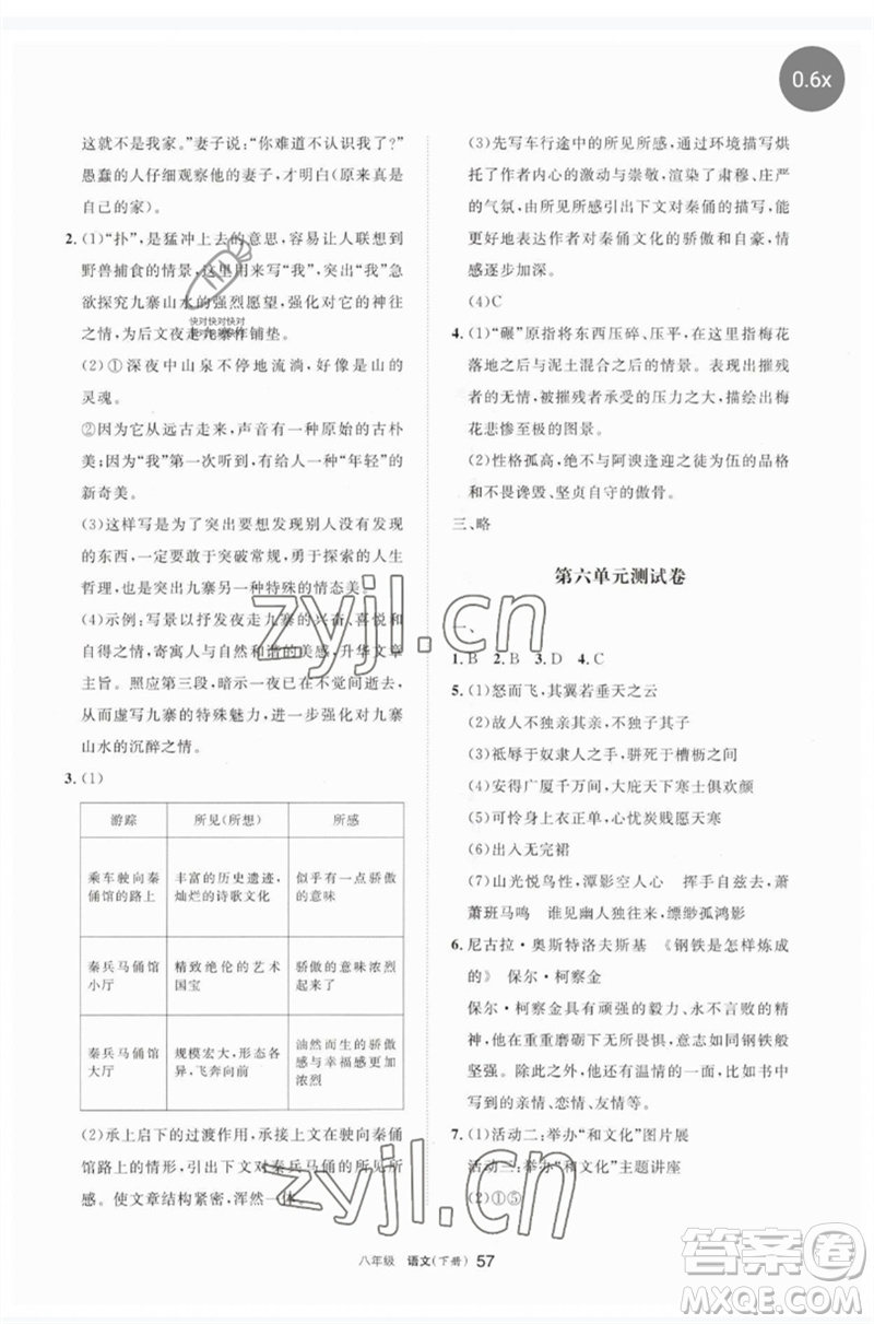 寧夏人民教育出版社2023學(xué)習(xí)之友八年級(jí)語(yǔ)文下冊(cè)人教版參考答案