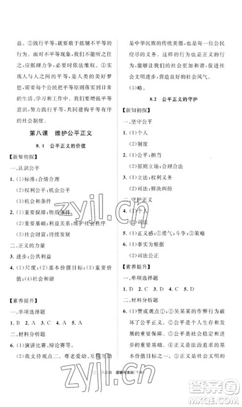 寧夏人民教育出版社2023學(xué)習(xí)之友八年級道德與法治下冊人教版參考答案