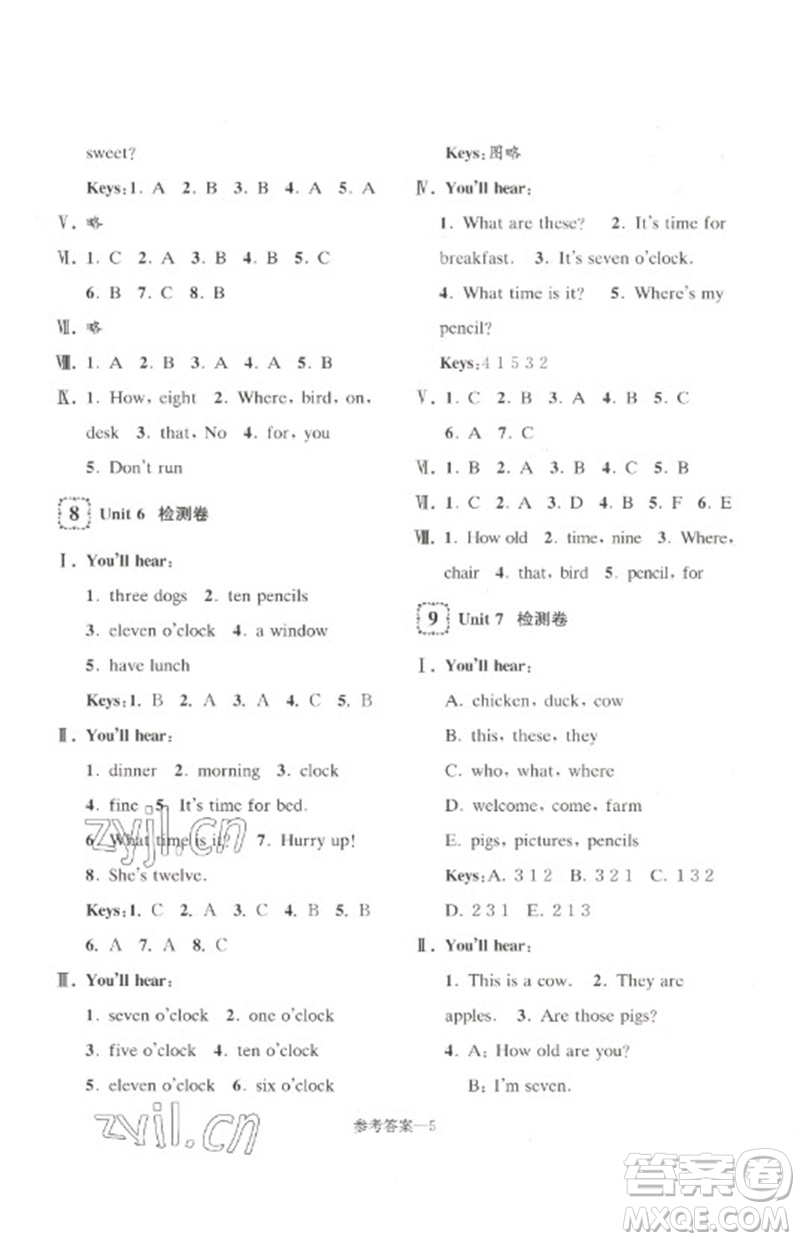 江蘇鳳凰少年兒童出版社2023學(xué)習(xí)樂園單元自主檢測(cè)三年級(jí)英語(yǔ)下冊(cè)譯林版參考答案