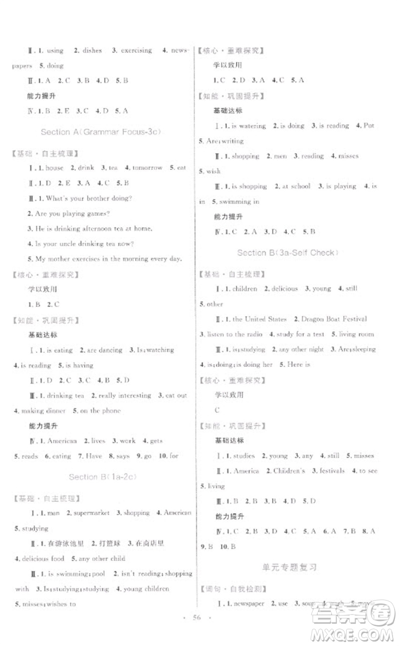 內(nèi)蒙古教育出版社2023初中同步學(xué)習(xí)目標(biāo)與檢測七年級英語下冊人教版參考答案