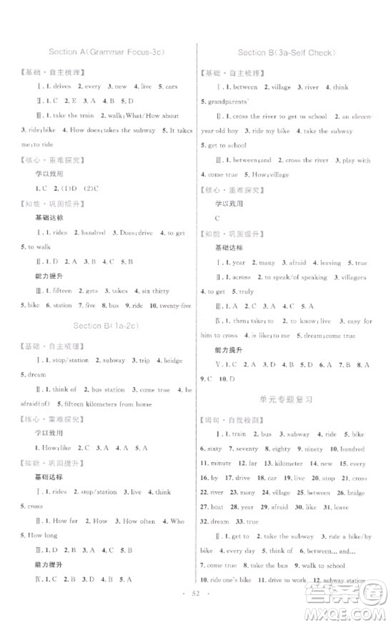 內(nèi)蒙古教育出版社2023初中同步學(xué)習(xí)目標(biāo)與檢測七年級英語下冊人教版參考答案