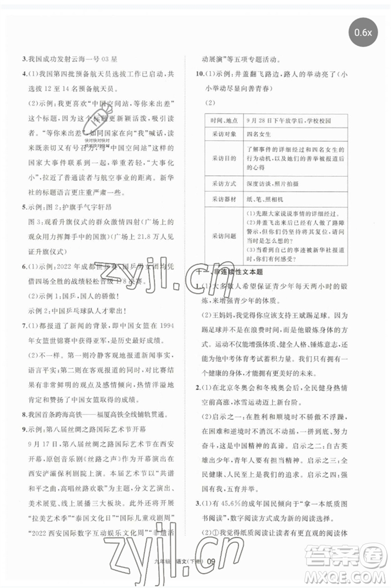 寧夏人民教育出版社2023學(xué)習(xí)之友九年級(jí)語文下冊(cè)人教版參考答案