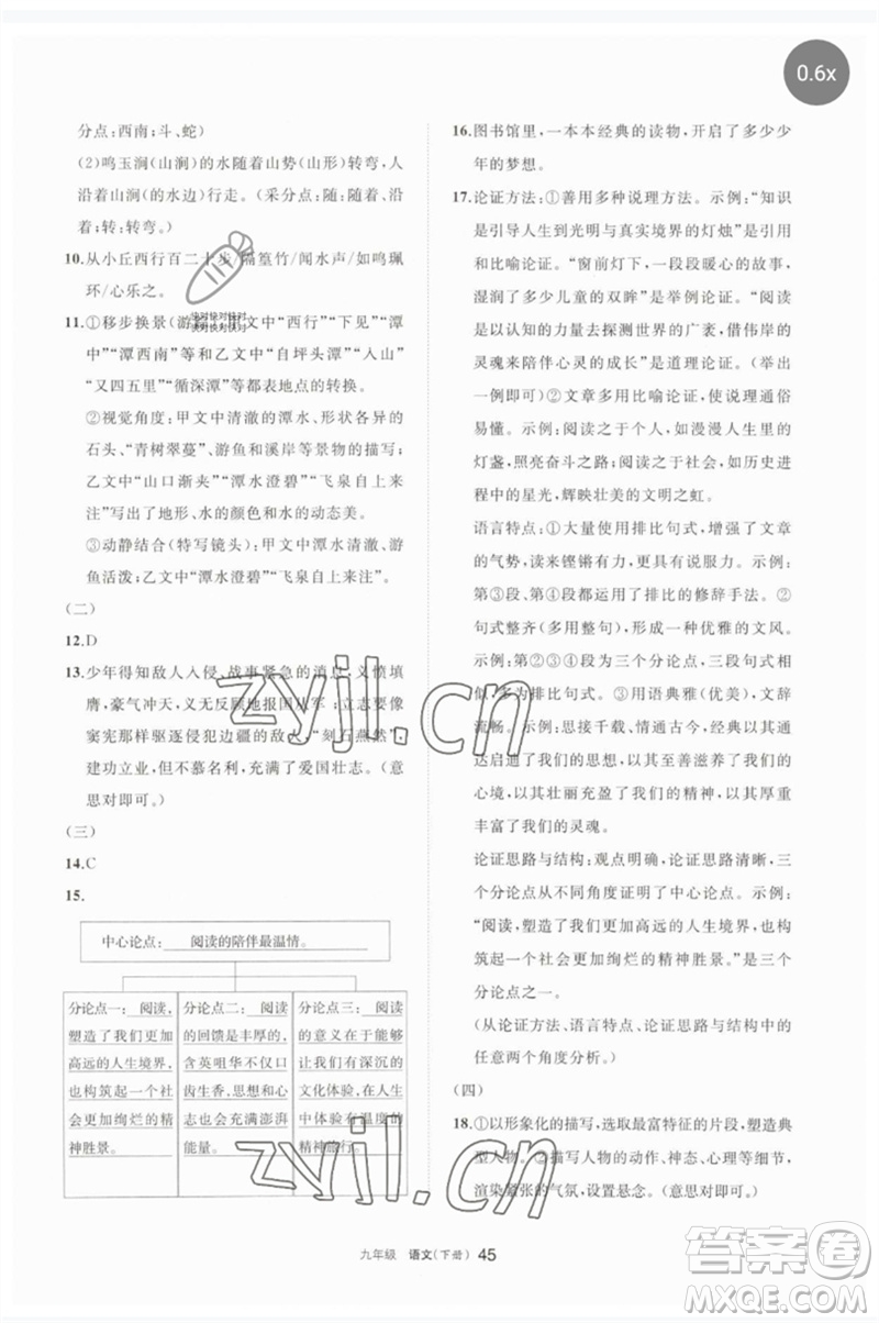 寧夏人民教育出版社2023學(xué)習(xí)之友九年級(jí)語文下冊(cè)人教版參考答案