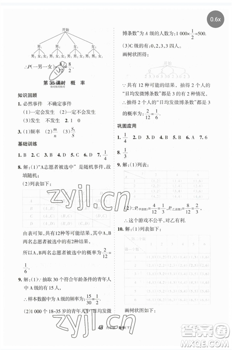 寧夏人民教育出版社2023學(xué)習(xí)之友九年級數(shù)學(xué)下冊人教版參考答案