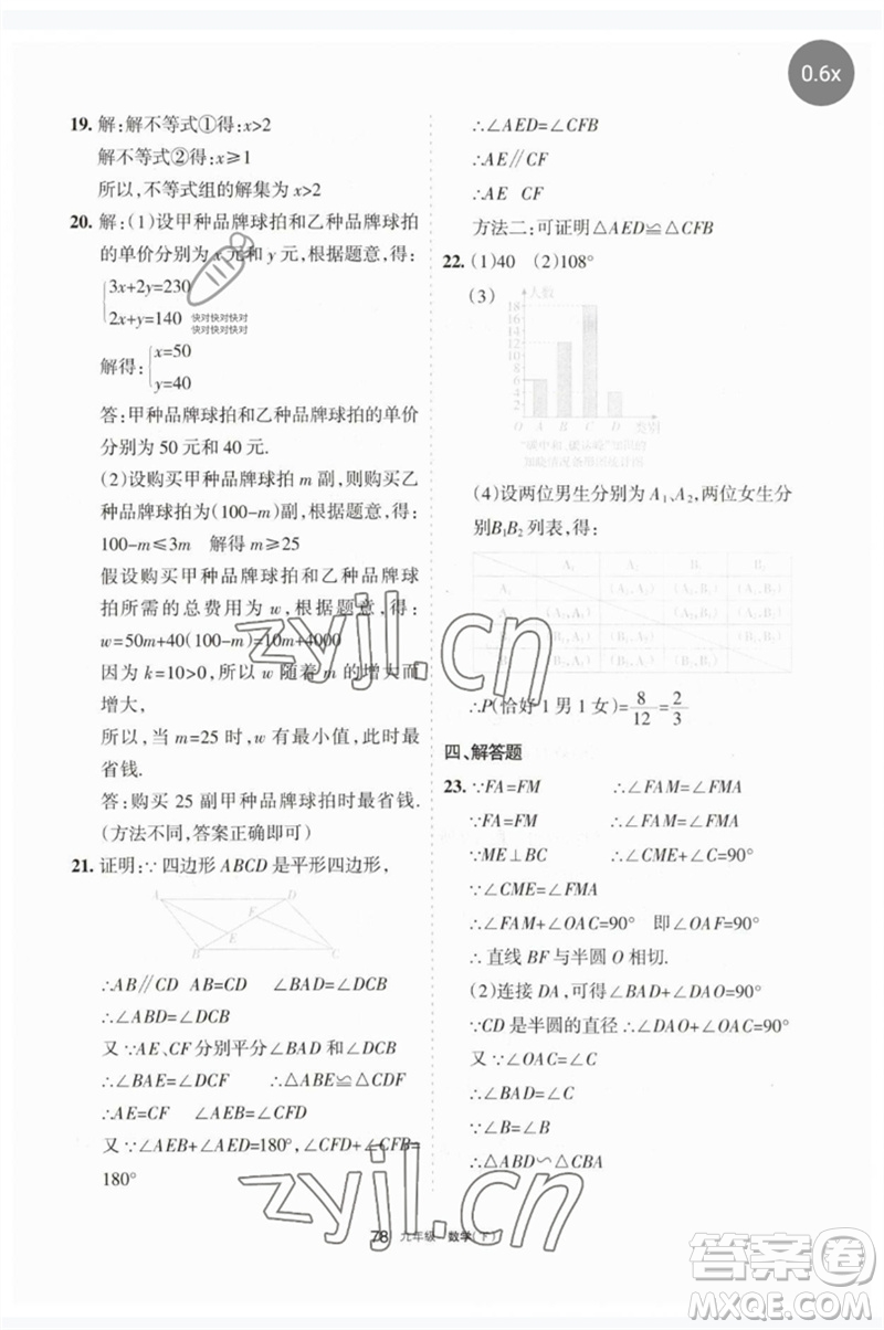 寧夏人民教育出版社2023學(xué)習(xí)之友九年級數(shù)學(xué)下冊人教版參考答案