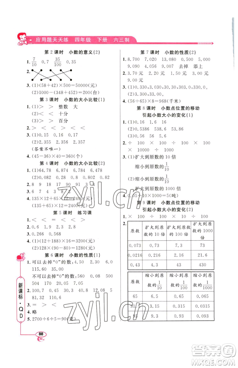 山東畫報(bào)出版社2023應(yīng)用題天天練四年級(jí)下冊(cè)數(shù)學(xué)青島版參考答案