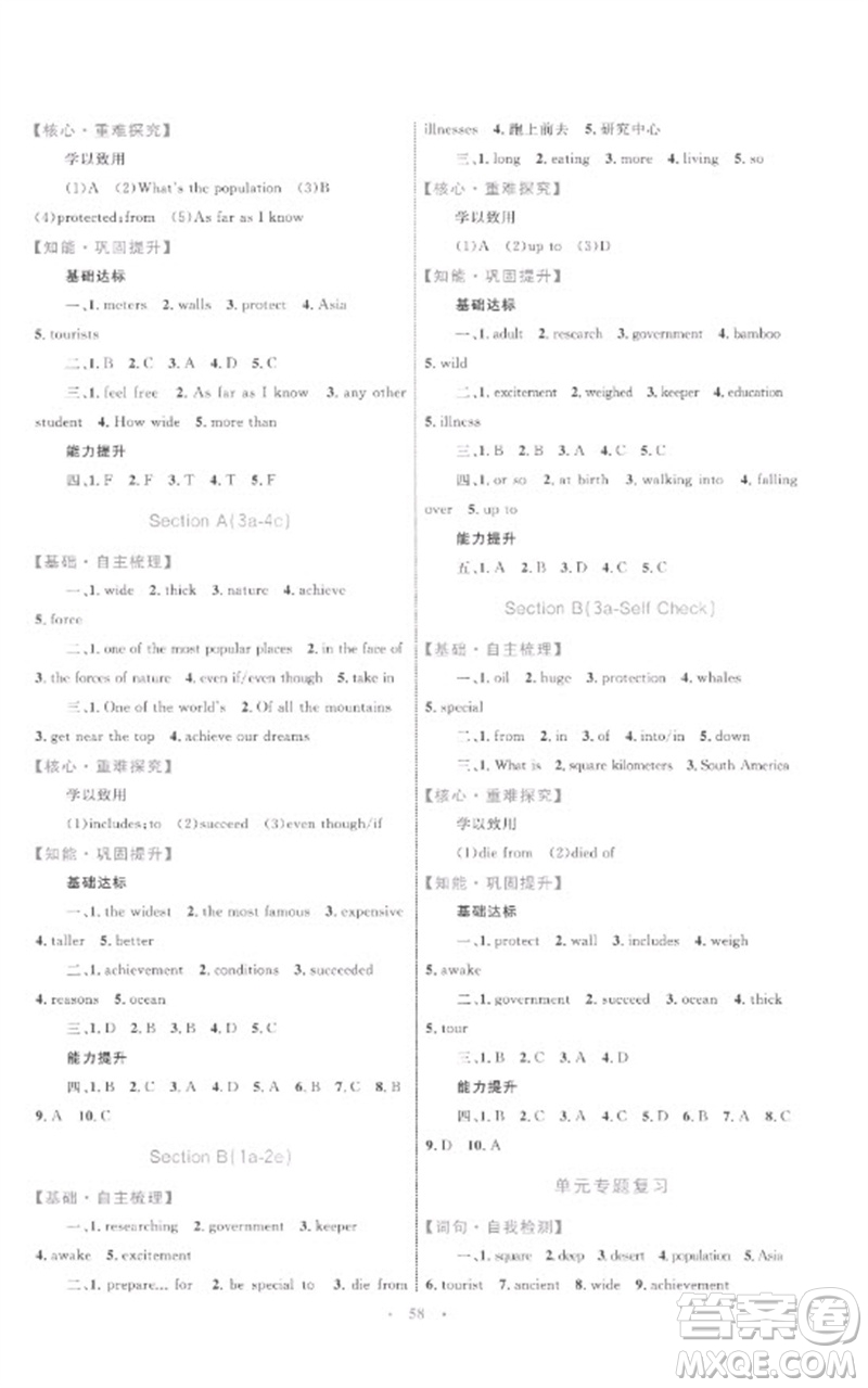 內(nèi)蒙古教育出版社2023初中同步學(xué)習(xí)目標(biāo)與檢測八年級英語下冊人教版參考答案