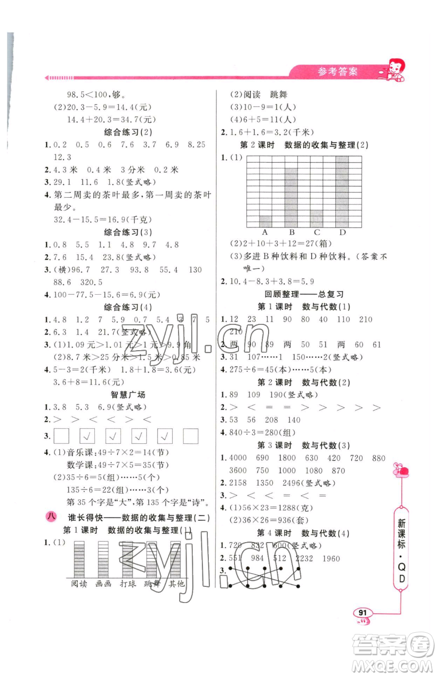 山東畫報(bào)出版社2023應(yīng)用題天天練三年級(jí)下冊(cè)數(shù)學(xué)青島版參考答案