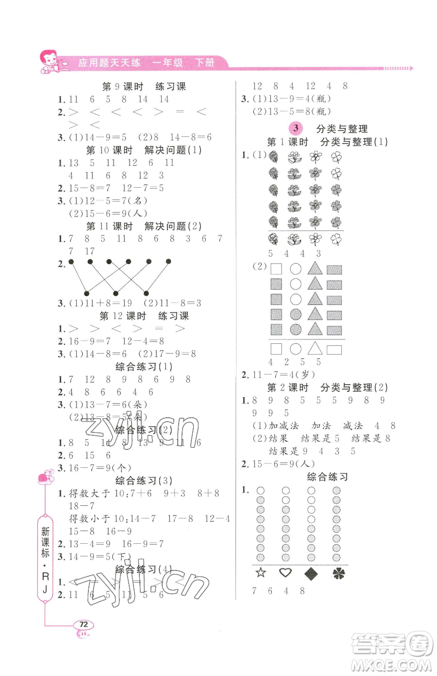 山東畫報出版社2023應(yīng)用題天天練一年級下冊數(shù)學人教版參考答案