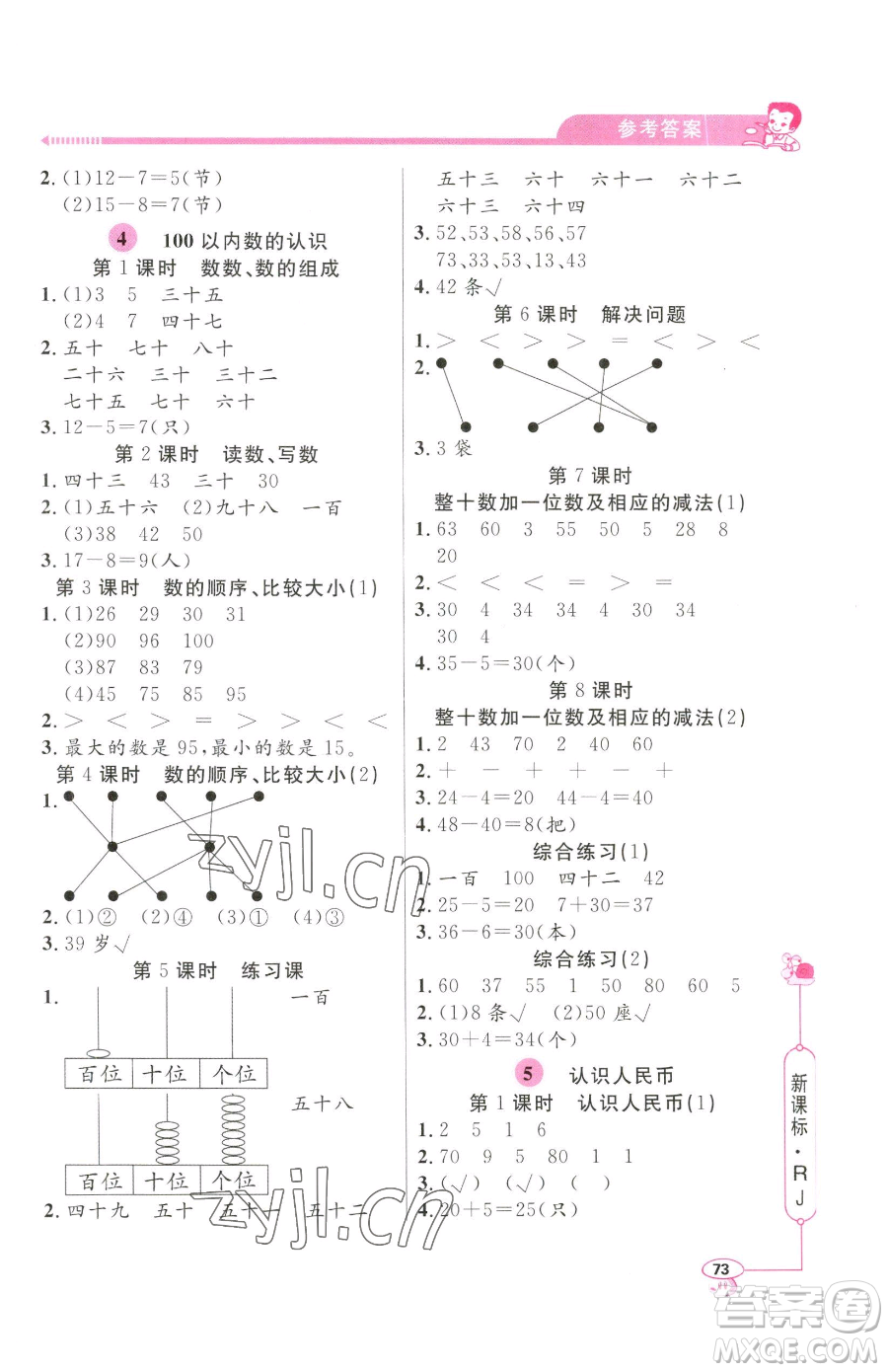 山東畫報出版社2023應(yīng)用題天天練一年級下冊數(shù)學人教版參考答案