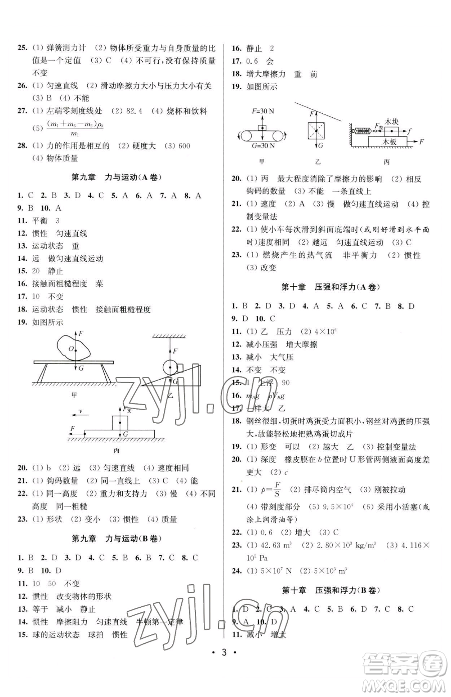 江蘇鳳凰美術(shù)出版社2023成長(zhǎng)空間全程跟蹤測(cè)試卷八年級(jí)下冊(cè)物理蘇科版參考答案