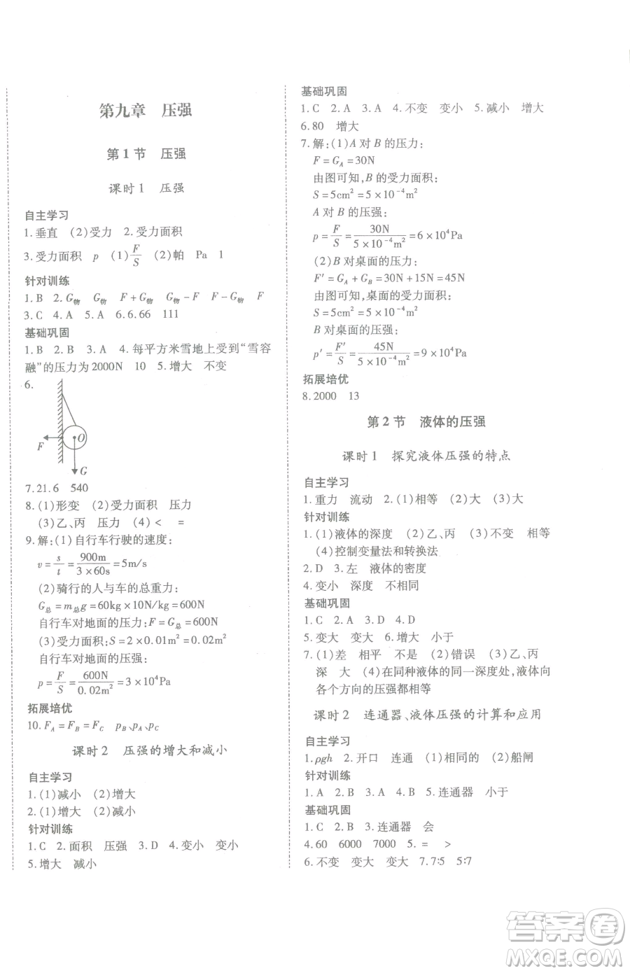 延邊大學(xué)出版社2023本土攻略八年級下冊物理滬科版參考答案