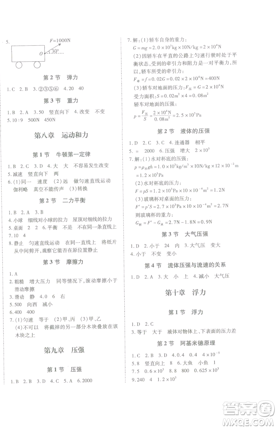 延邊大學(xué)出版社2023本土攻略八年級下冊物理滬科版參考答案