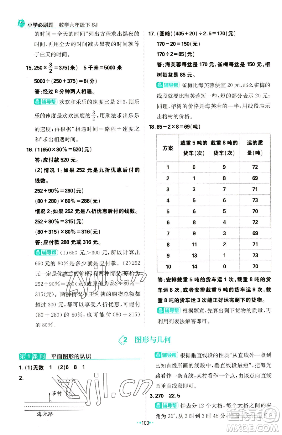 首都師范大學出版社2023小學必刷題六年級下冊數(shù)學人教版參考答案