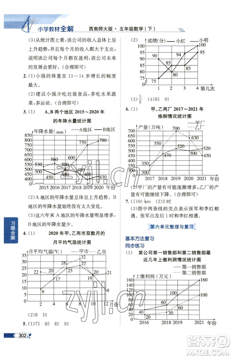 陜西人民教育出版社2023小學(xué)教材全解五年級(jí)下冊數(shù)學(xué)西南師大版參考答案