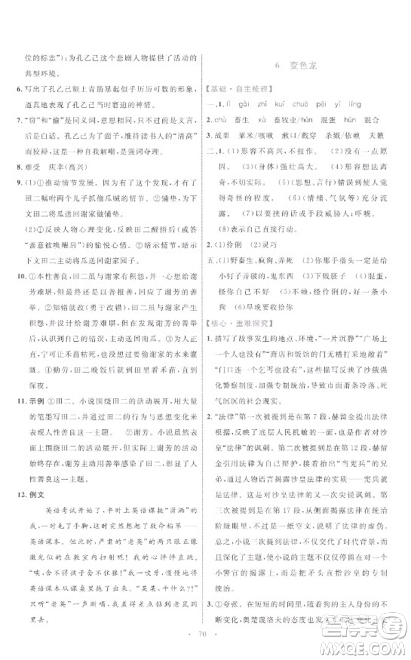 內(nèi)蒙古教育出版社2023初中同步學習目標與檢測九年級語文下冊人教版參考答案