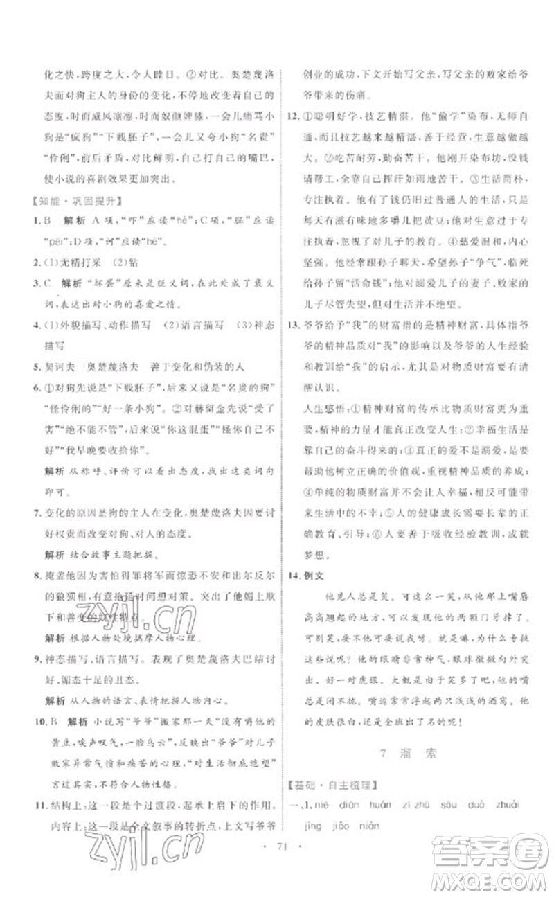 內(nèi)蒙古教育出版社2023初中同步學習目標與檢測九年級語文下冊人教版參考答案