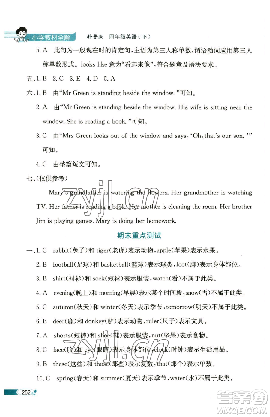 陜西人民教育出版社2023小學(xué)教材全解四年級下冊英語科普版三起參考答案