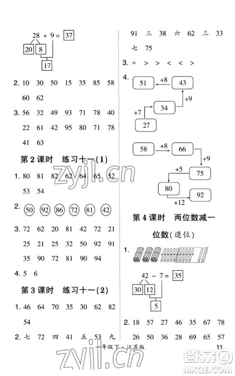 河海大學(xué)出版社2023學(xué)霸計算小能手一年級數(shù)學(xué)下冊蘇教版參考答案