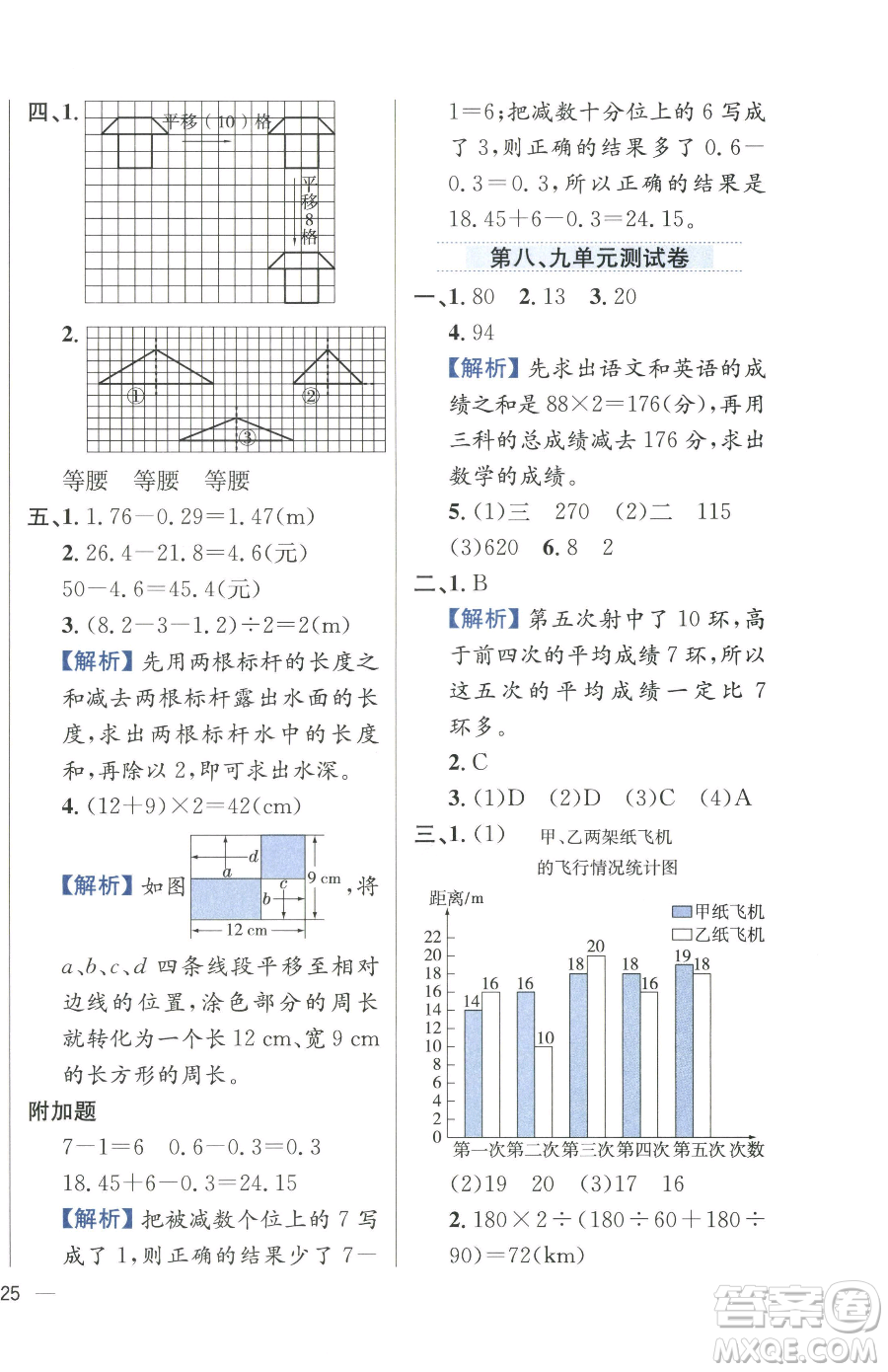 陜西人民教育出版社2023小學(xué)教材全練四年級下冊數(shù)學(xué)人教版參考答案