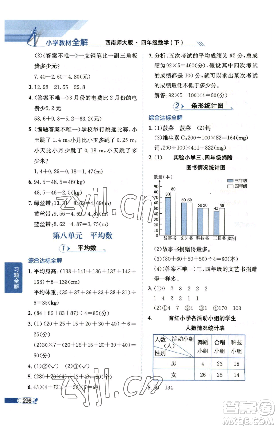 陜西人民教育出版社2023小學教材全解四年級下冊數(shù)學西南師大版參考答案