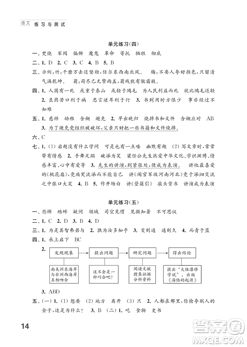 江蘇鳳凰教育出版社2023練習(xí)與測(cè)試小學(xué)語(yǔ)文六年級(jí)下冊(cè)人教版參考答案