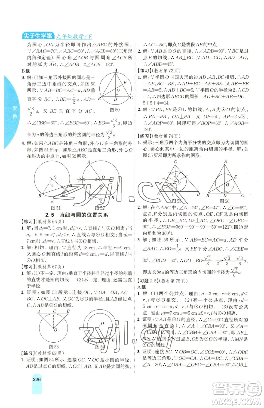 吉林人民出版社2023尖子生學(xué)案九年級(jí)下冊(cè)數(shù)學(xué)湘教版參考答案