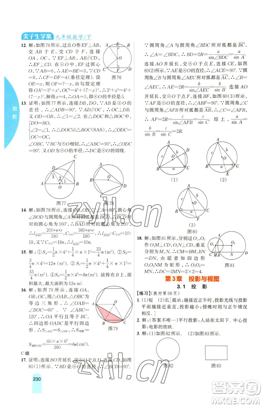 吉林人民出版社2023尖子生學(xué)案九年級(jí)下冊(cè)數(shù)學(xué)湘教版參考答案