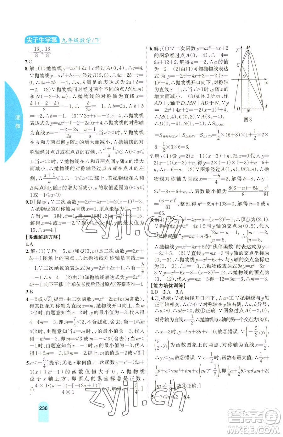 吉林人民出版社2023尖子生學(xué)案九年級(jí)下冊(cè)數(shù)學(xué)湘教版參考答案