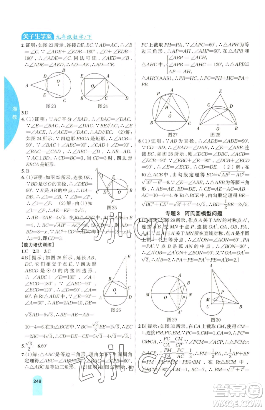 吉林人民出版社2023尖子生學(xué)案九年級(jí)下冊(cè)數(shù)學(xué)湘教版參考答案