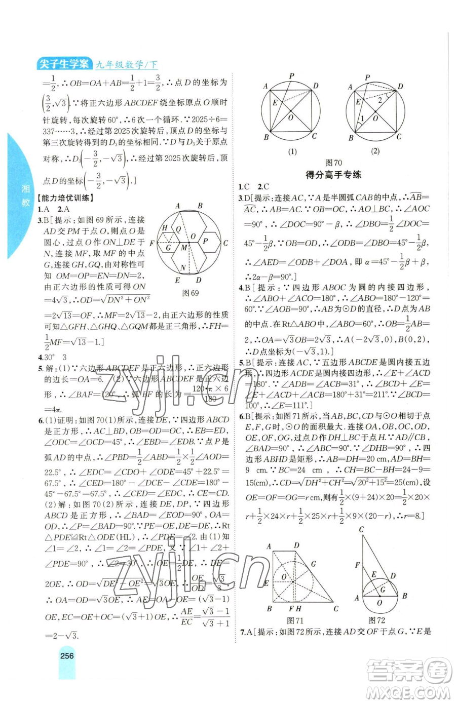 吉林人民出版社2023尖子生學(xué)案九年級(jí)下冊(cè)數(shù)學(xué)湘教版參考答案