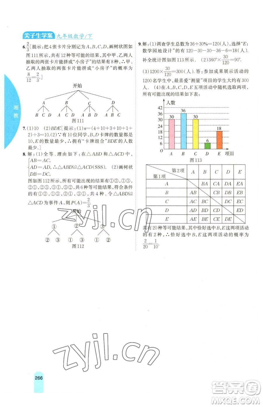 吉林人民出版社2023尖子生學(xué)案九年級(jí)下冊(cè)數(shù)學(xué)湘教版參考答案