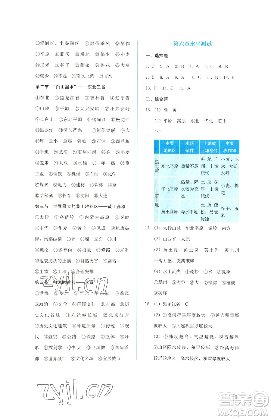 人民教育出版社2023同步解析與測(cè)評(píng)八年級(jí)下冊(cè)地理人教版參考答案