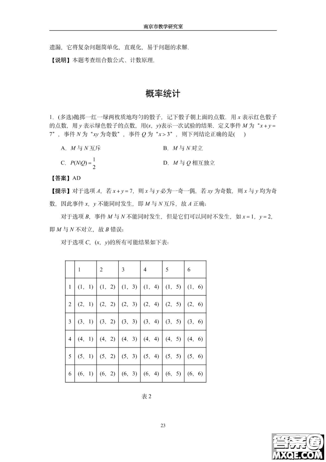 南京教研室2023屆高三數(shù)學(xué)高考考前讀本指導(dǎo)綜合題答案