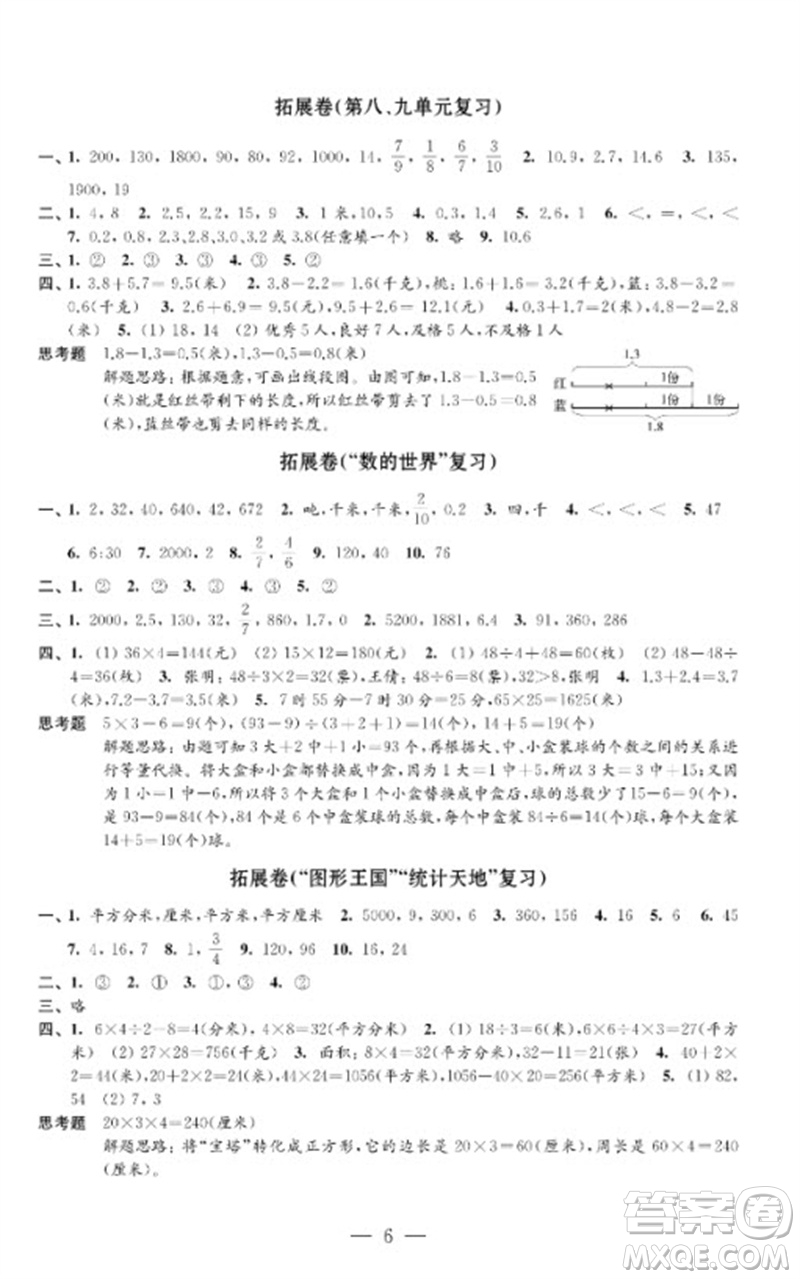 江蘇鳳凰教育出版社2023小學(xué)數(shù)學(xué)強(qiáng)化拓展卷三年級(jí)下冊(cè)蘇教版提升版參考答案