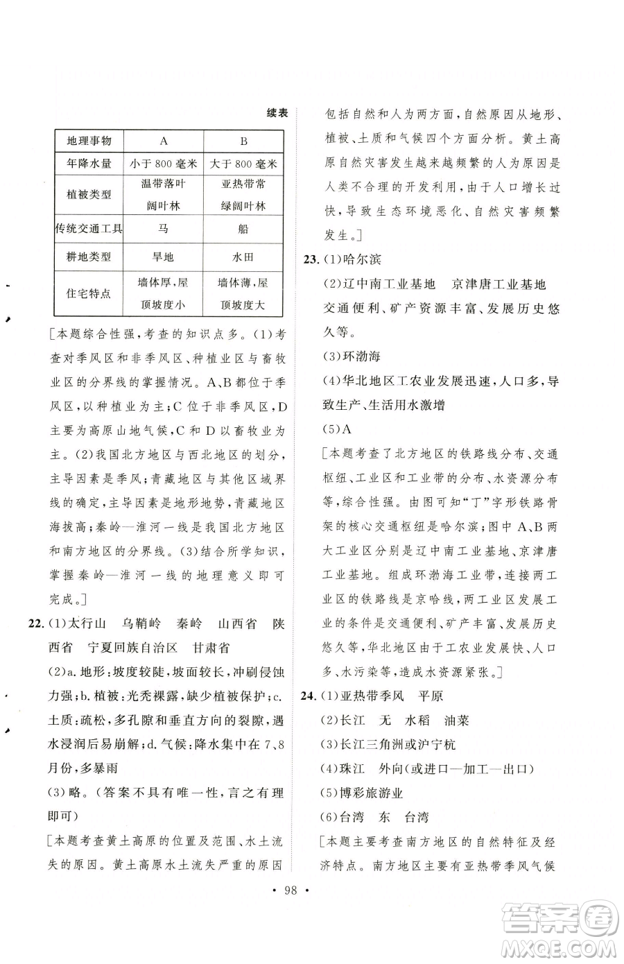 陜西人民出版社2023實驗教材新學案八年級下冊地理人教版參考答案