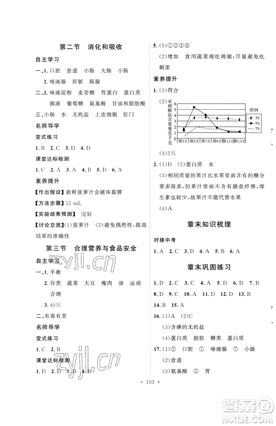 陜西人民出版社2023實(shí)驗(yàn)教材新學(xué)案七年級下冊生物人教版參考答案