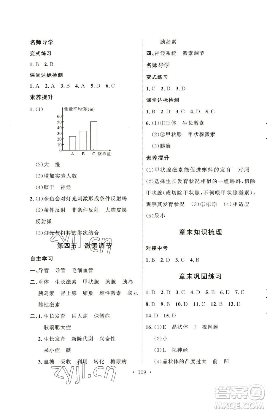 陜西人民出版社2023實(shí)驗(yàn)教材新學(xué)案七年級下冊生物人教版參考答案