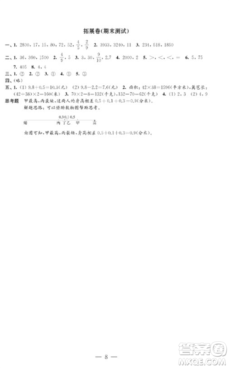 江蘇鳳凰教育出版社2023小學(xué)數(shù)學(xué)強(qiáng)化拓展卷三年級(jí)下冊(cè)蘇教版提優(yōu)版參考答案